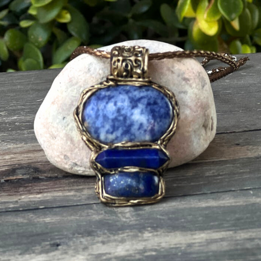 Lapis Lazuli and Jasper Large Blue Stone Pendant Necklace