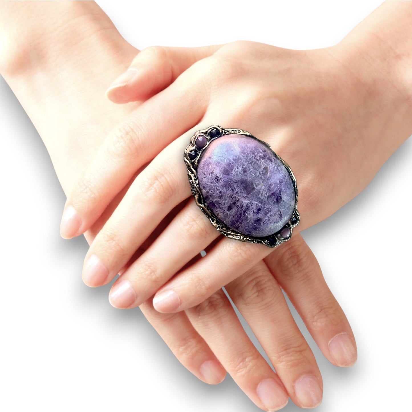 Chunky Purple Charoite Ring - Statement Gemstone Cocktail Ring