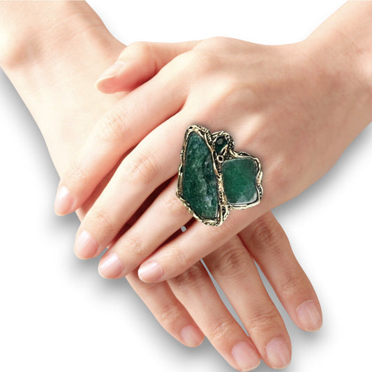 Chunky Green Stone Ring - Aventurine Jade Bold Statement Gemstone Jewelry