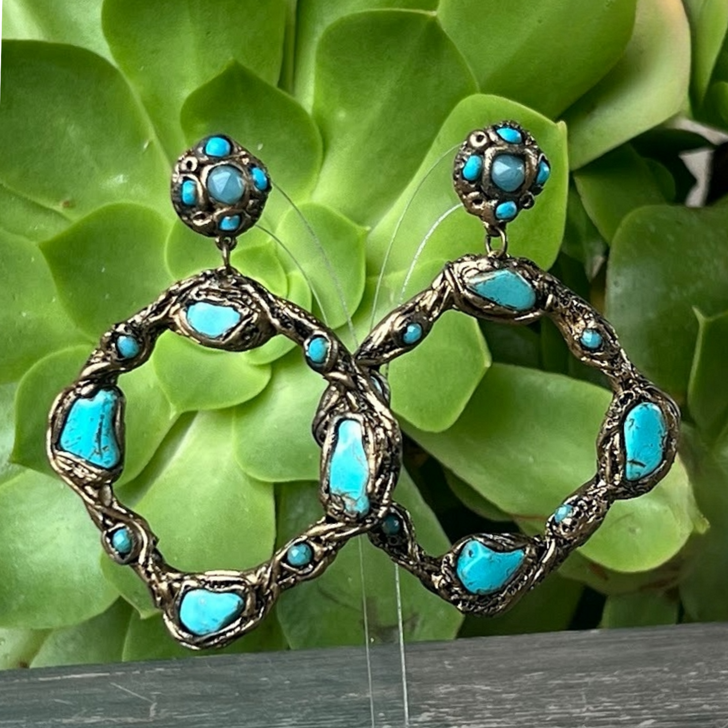 Turquoise Circle Earrings - Oversized Hoop Statement