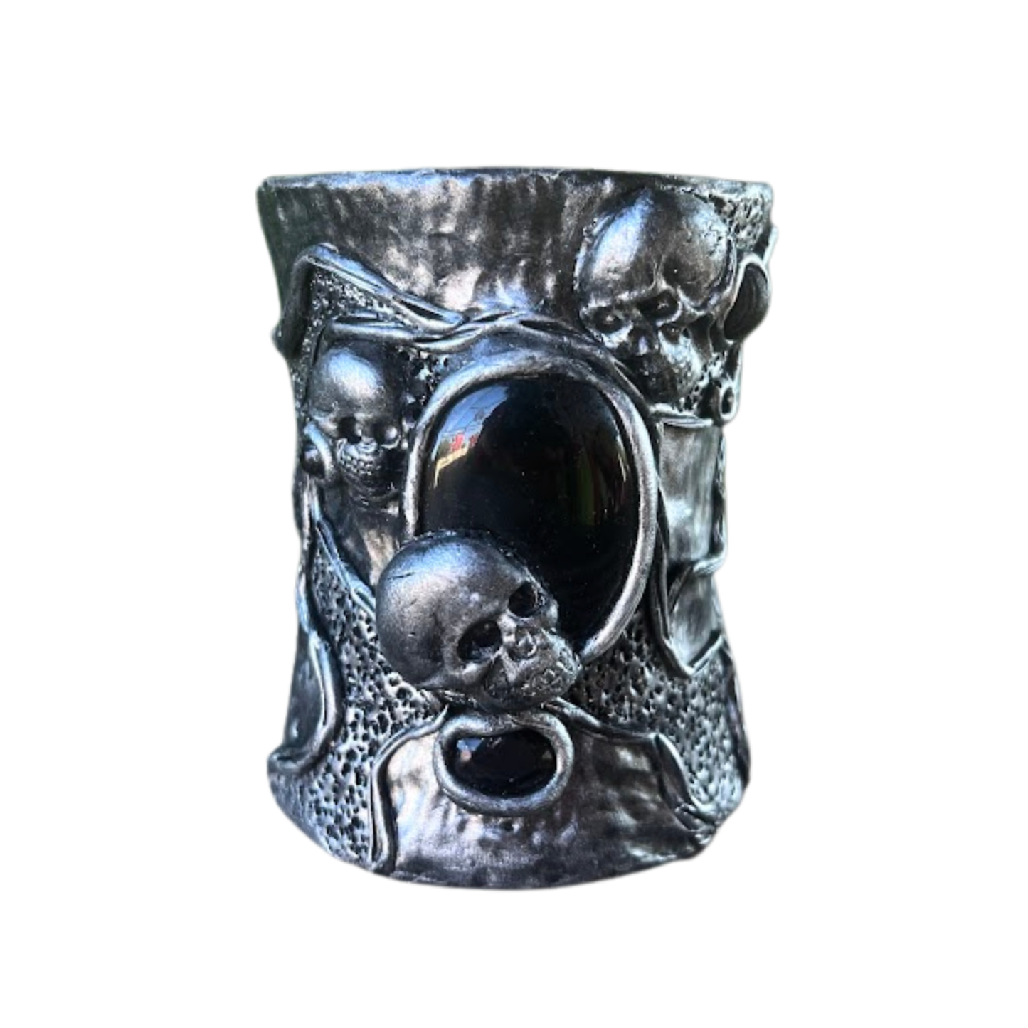 Gothic Skull Onyx Wide Cuff Bracelet – Unique Gothic Wedding Jewelry