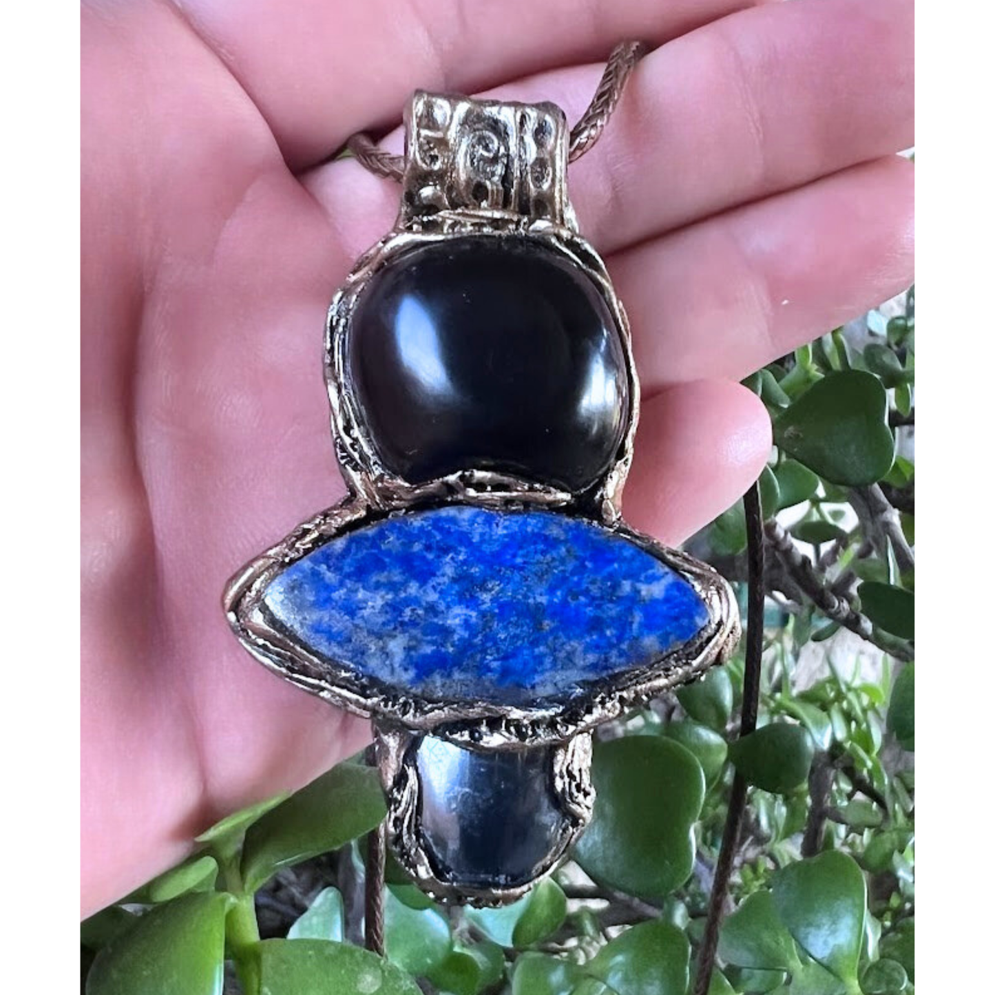 Obsidian Hematite Lapis Lazuli Pendant – Empath Protection Crystal Necklace