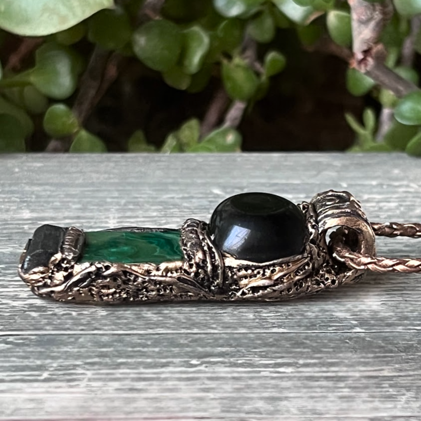 Malachite Black Tourmaline Obsidian Necklace for Empath Protection