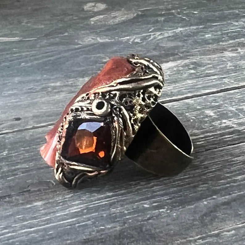 Boho Carnelian Crystal Ring - Chunky Statement Jewelry, Unique Gift for Her