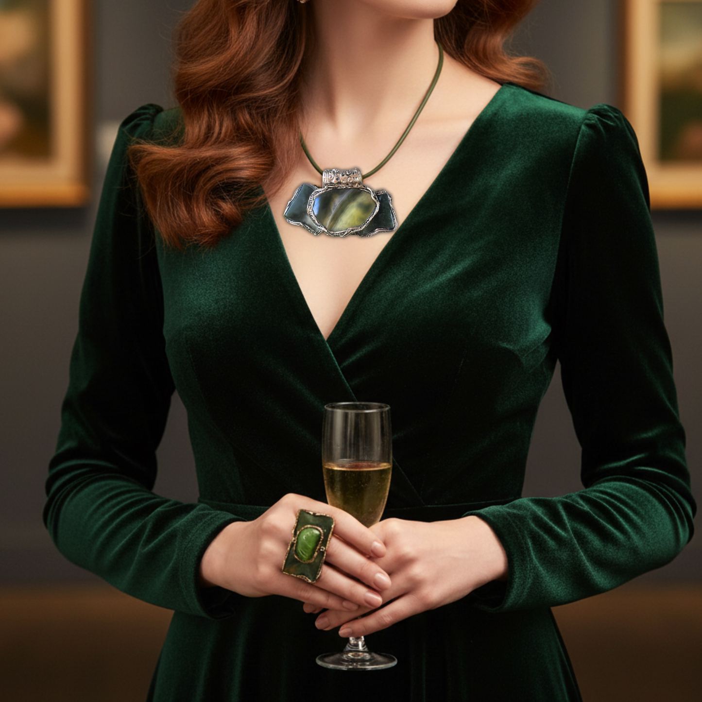 Green Chunky Agate Jade Necklace - Bold Statement Gemstone Jewelry