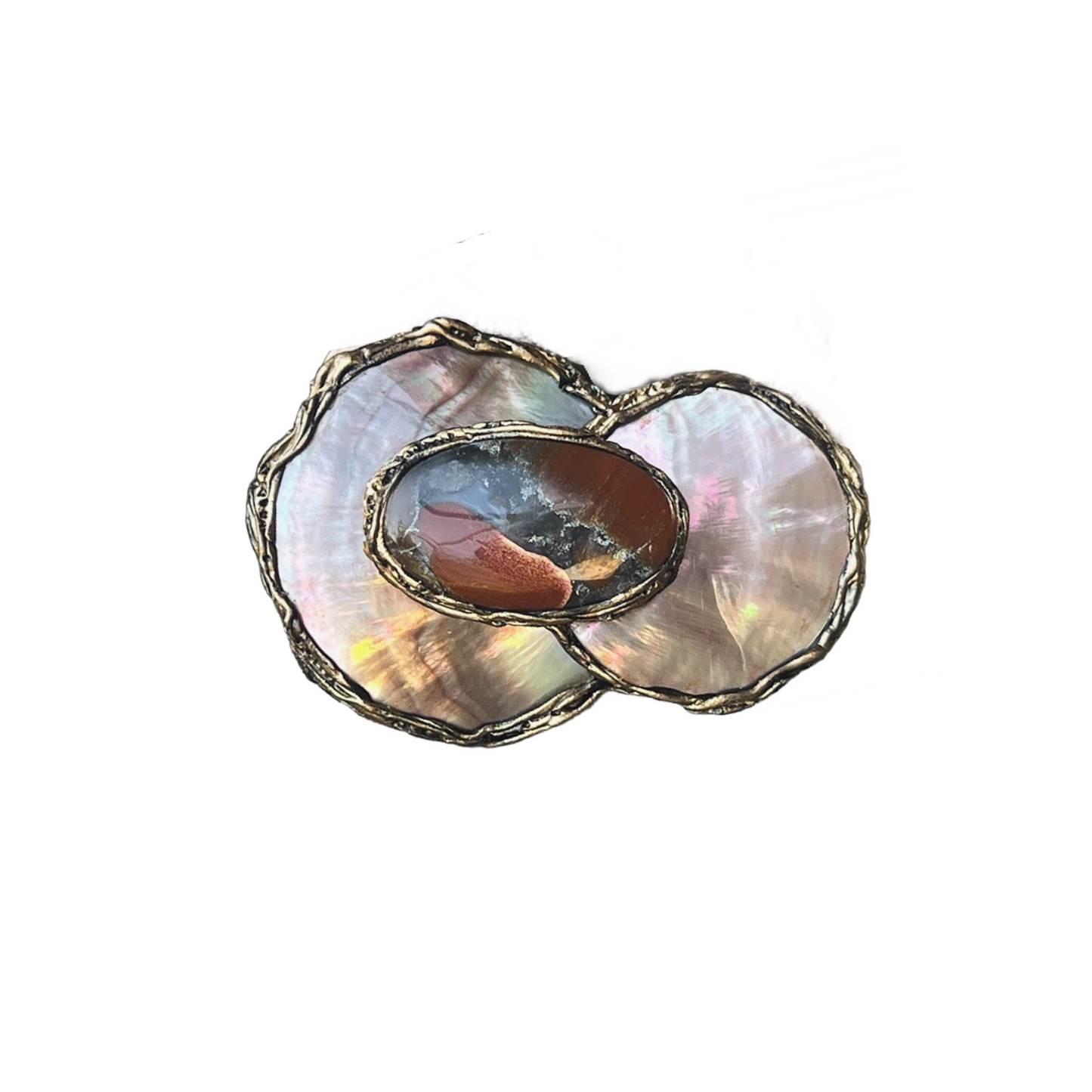 Mother of Pearl and Jasper Brooch, Contemporary Statement Pin