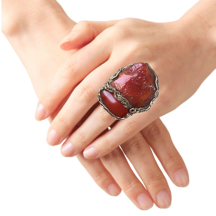 Carnelian Sunstone Chunky Pendant Necklace | Healing Crystal Amulet for Vitality