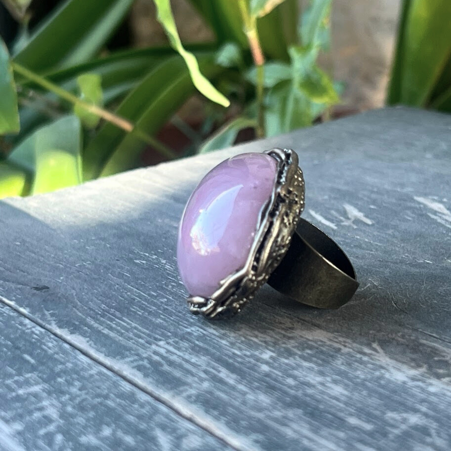 Chunky Rose Quartz Ring, Boho Statement Cocktail Ring