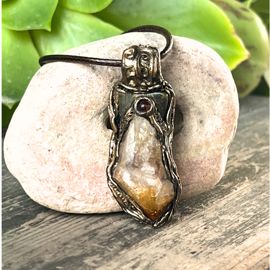 Citrine & Pyrite Protection Pendant Necklace