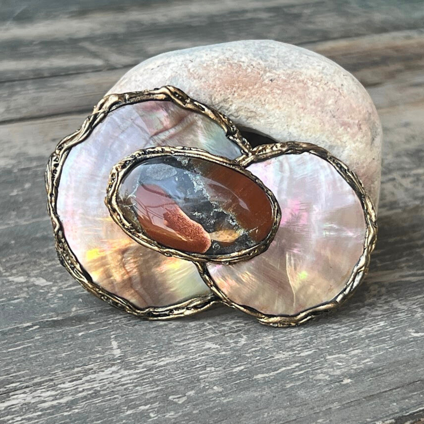 Mother of Pearl and Jasper Brooch, Contemporary Statement Pin