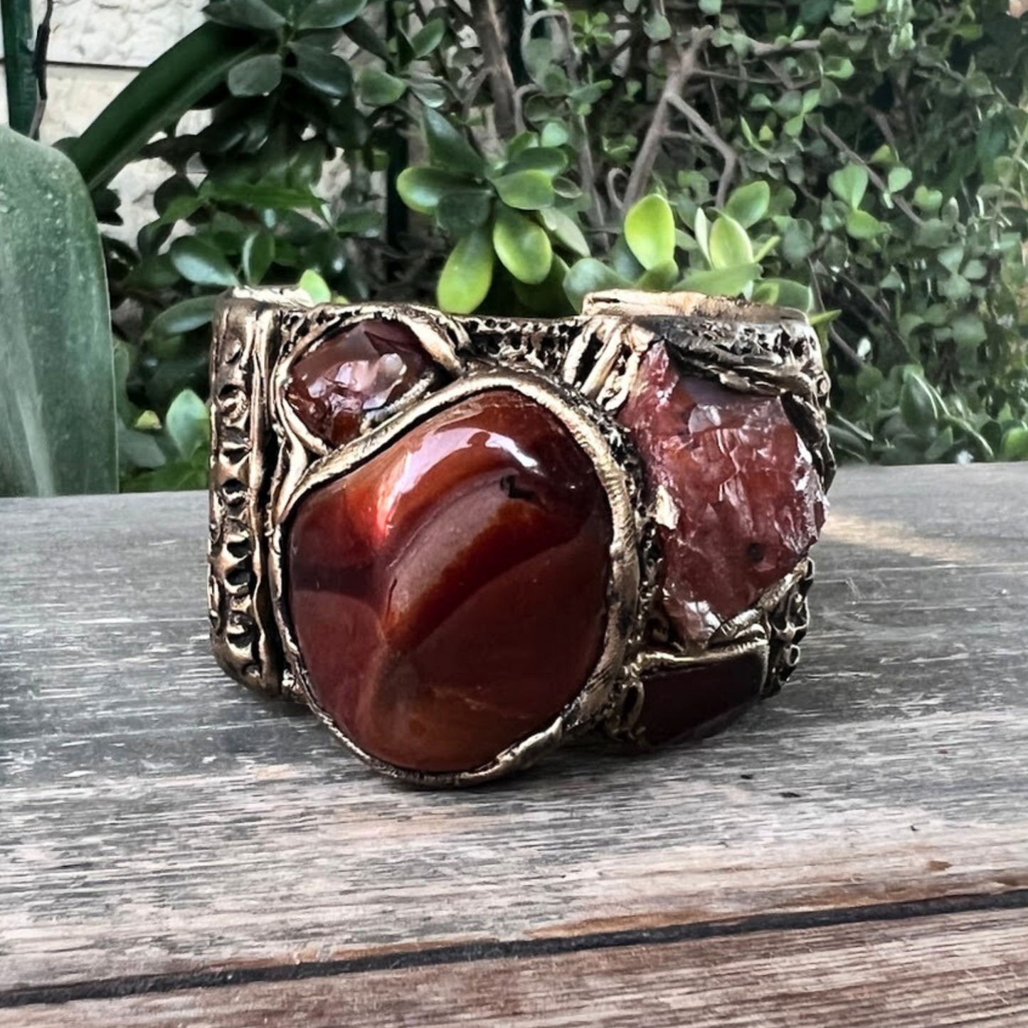 Chunky Carnelian Gemstone Raw Crystal Bracelet, Boho Cuff Bracelet