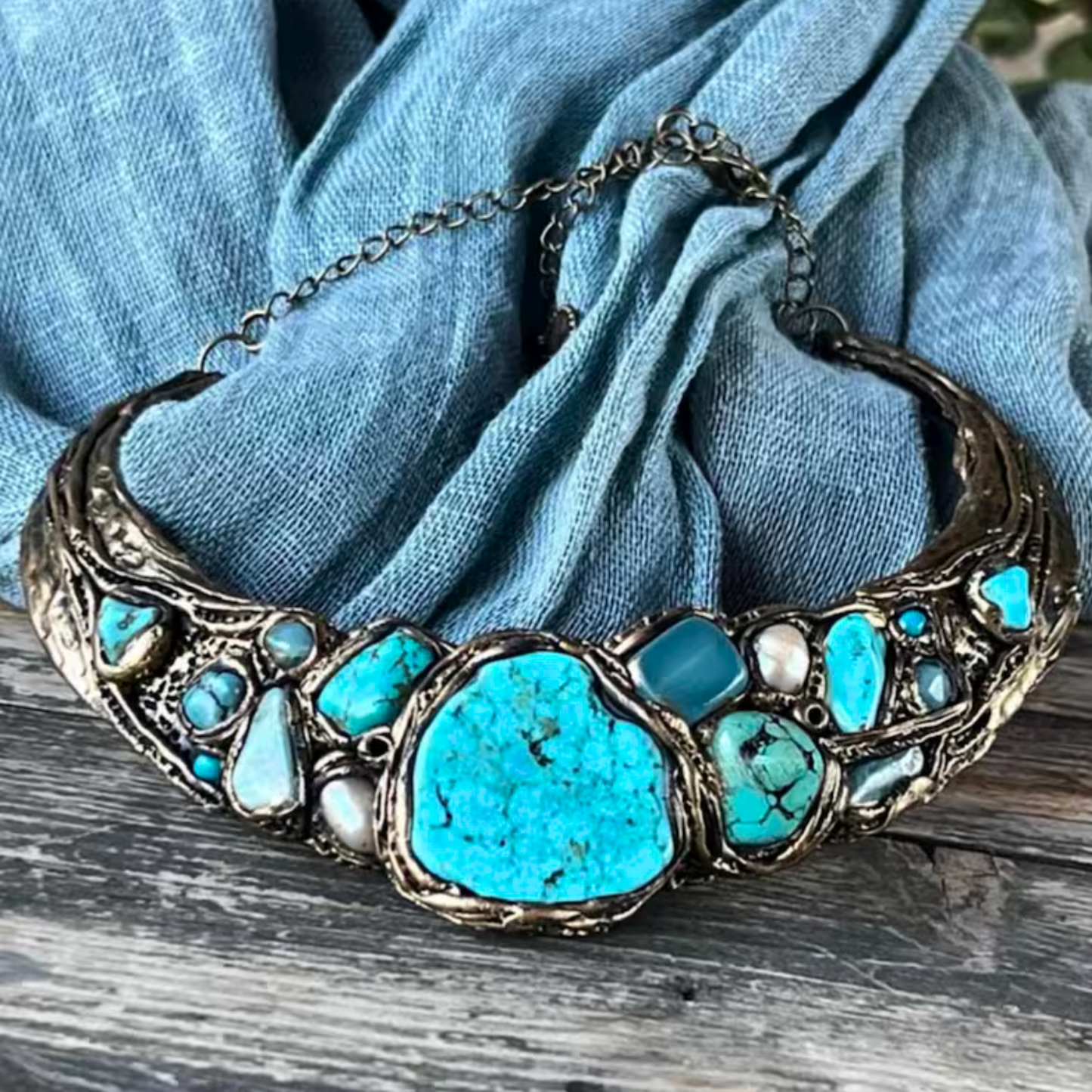 Chunky Turquoise Hoop Earrings - Boho Statement Jewelry Gift for Her