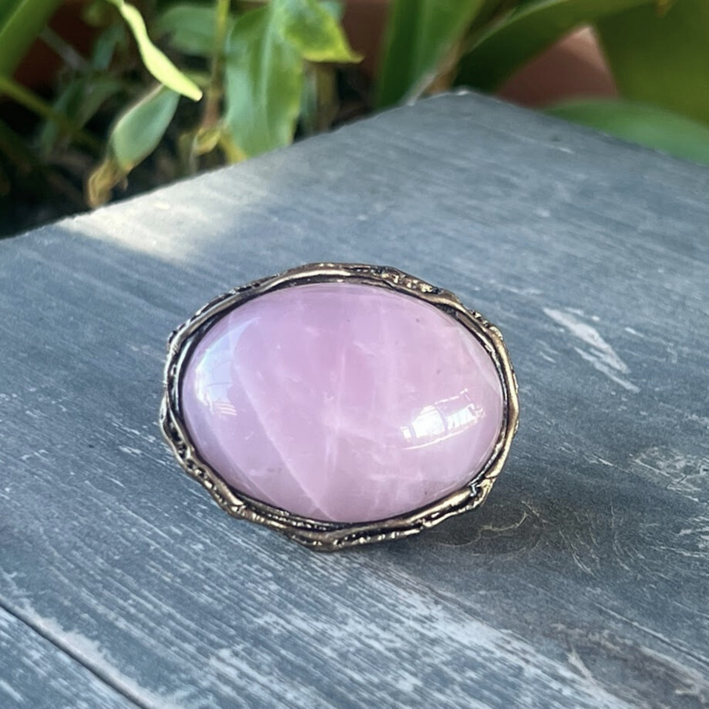 Chunky Rose Quartz Ring, Boho Statement Cocktail Ring