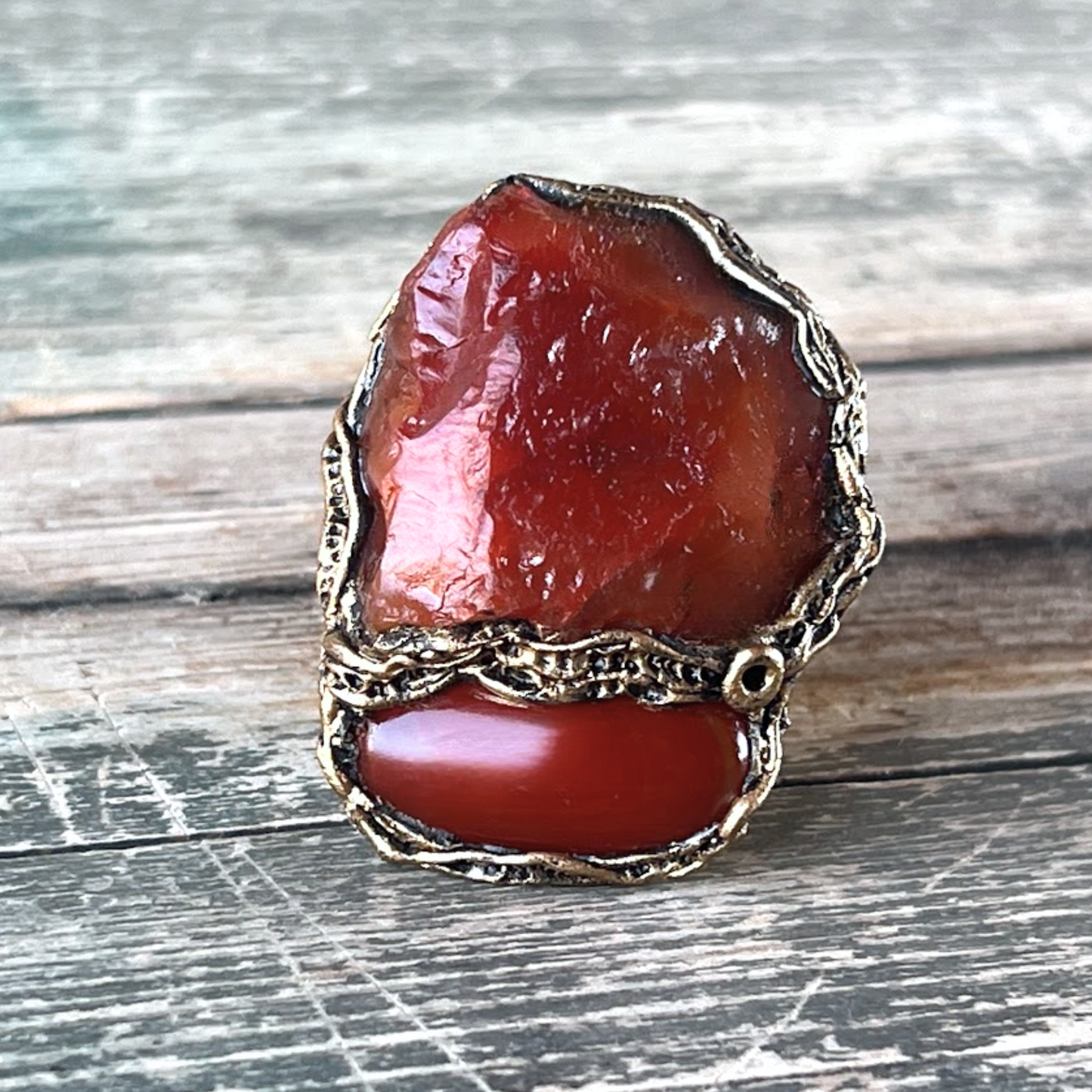 Namibian Carnelian Statement Ring - Raw Chunky Stone Jewelry