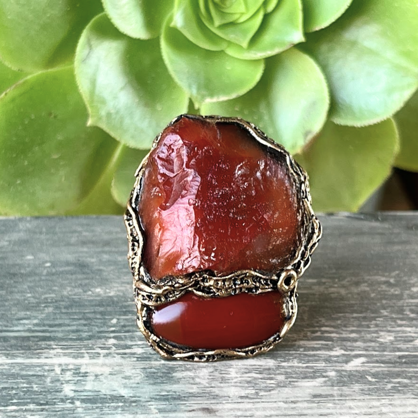 Namibian Carnelian Statement Ring - Raw Chunky Stone Jewelry