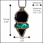 Handmade Obsidian and Malachite statement pendant necklace featuring contrasting black and green gemstones in a bold, one-of-a-kind crystal amulet design.