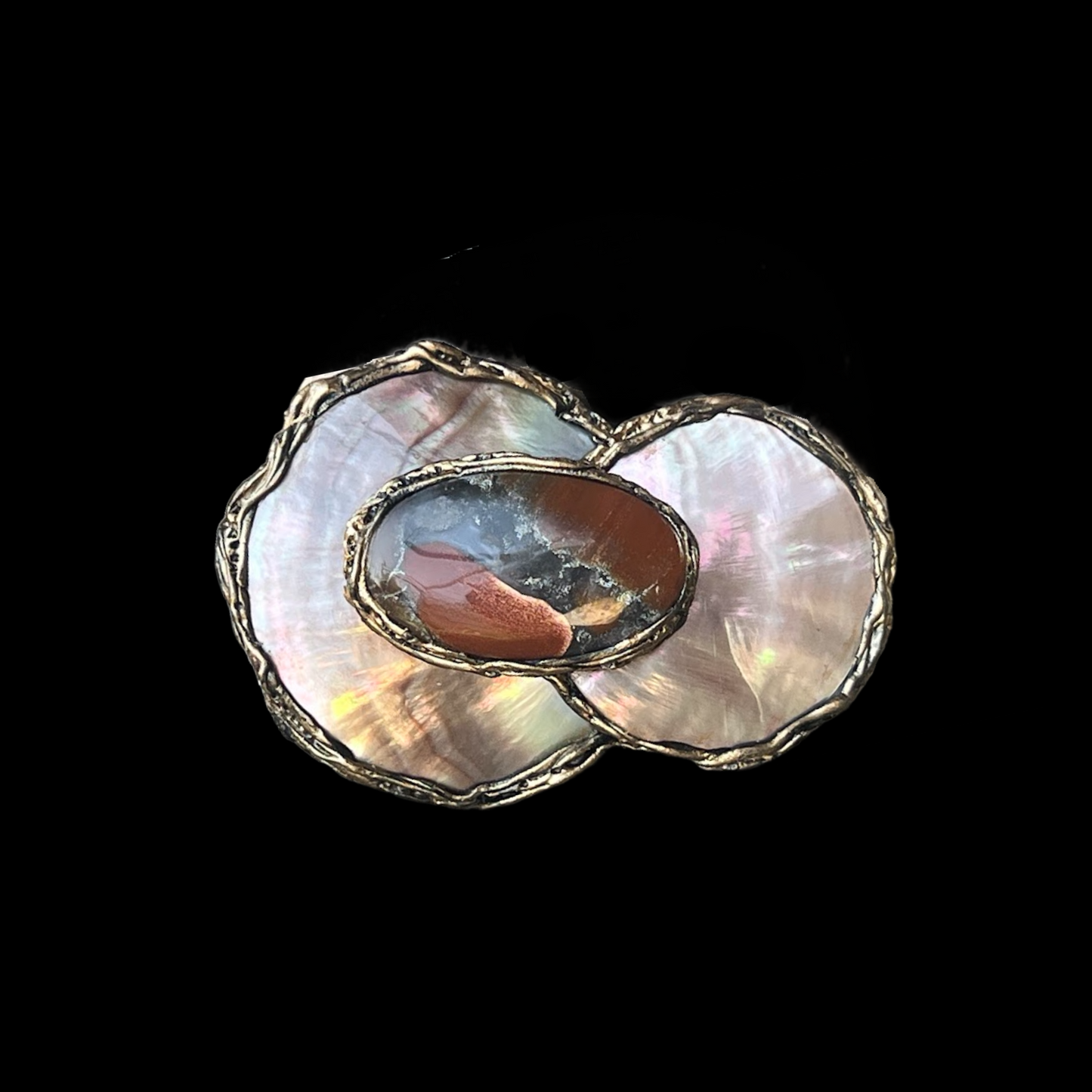 Mother of Pearl and Jasper Brooch, Contemporary Statement Pin