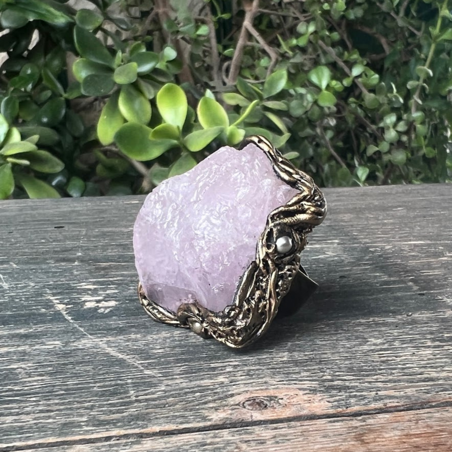 Rose Quartz Raw Crystal Chunky Ring, Large Stone Oversized Cocktail Ring