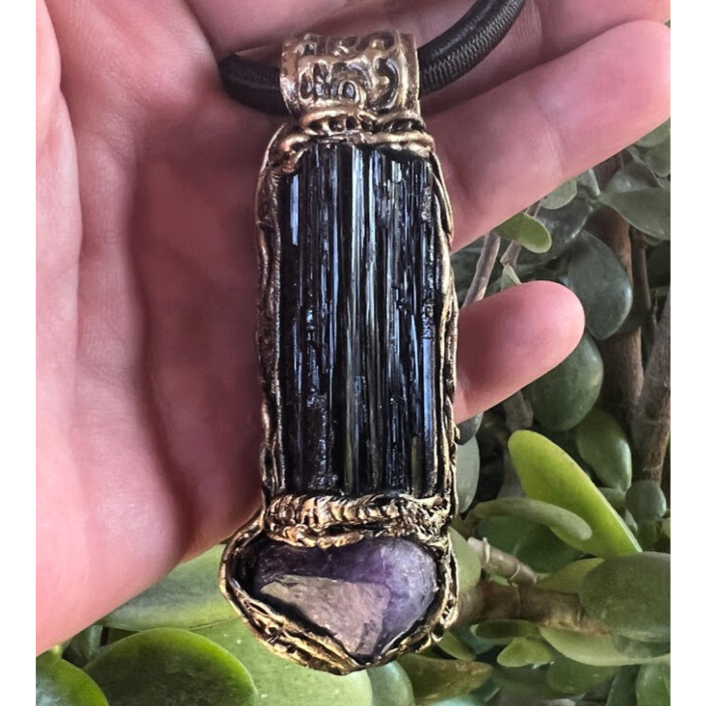 Raw Amethyst and Black Tourmaline Protection Amulet necklace