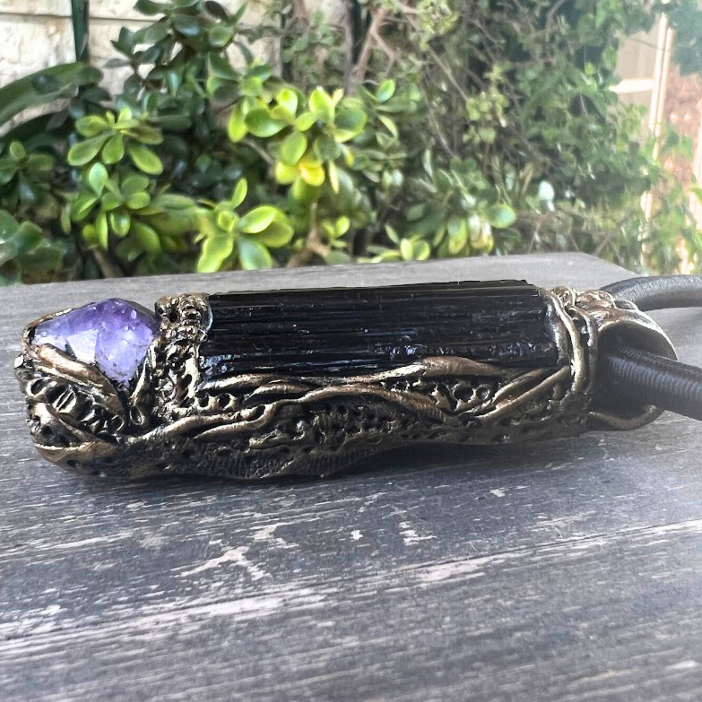 Raw Amethyst and Black Tourmaline Protection Amulet necklace