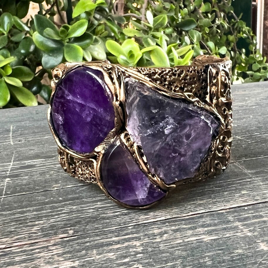 Amethyst Crystal Cuff Bracelet, Boho Purple Stone Bracelet