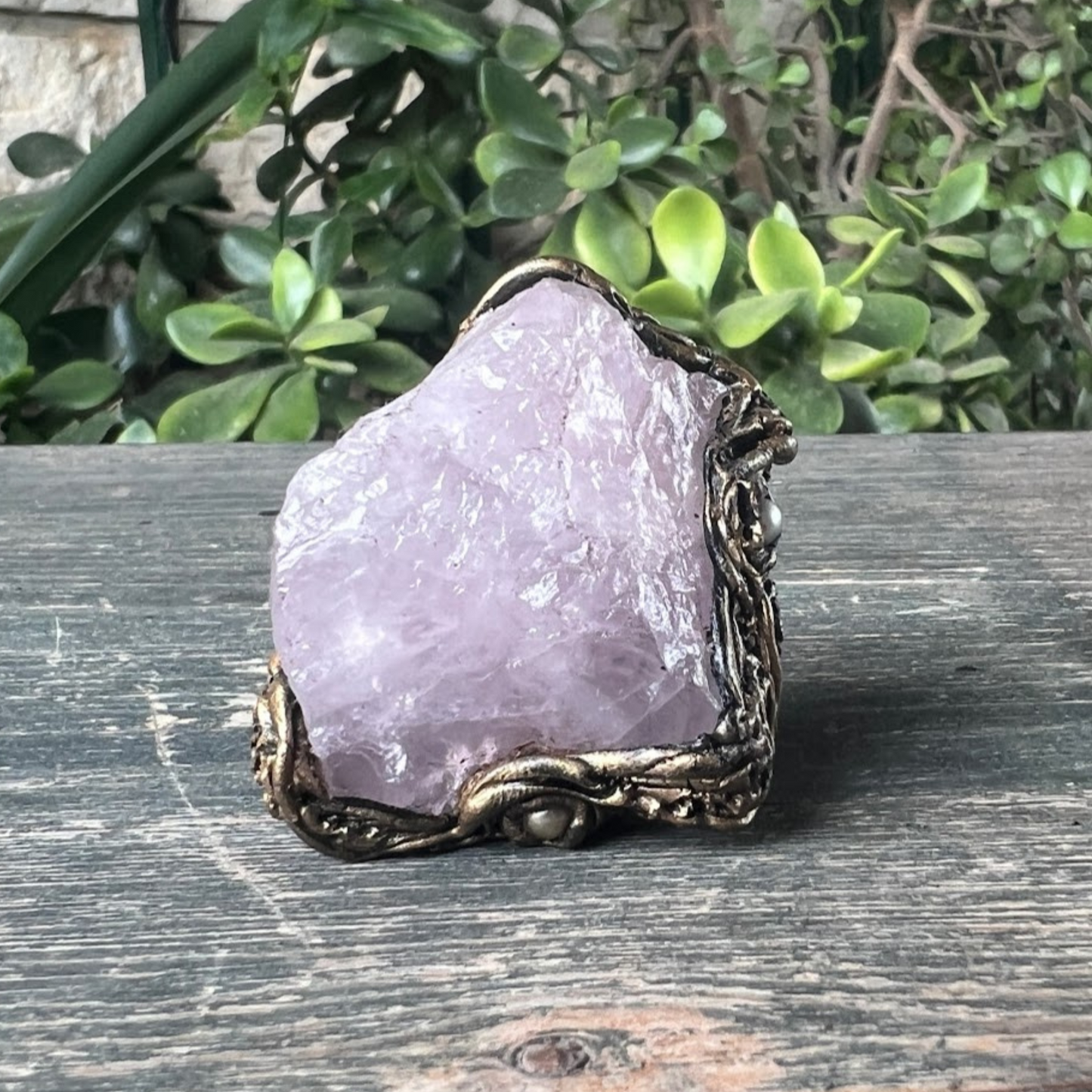 Rose Quartz Raw Crystal Chunky Ring, Large Stone Oversized Cocktail Ring