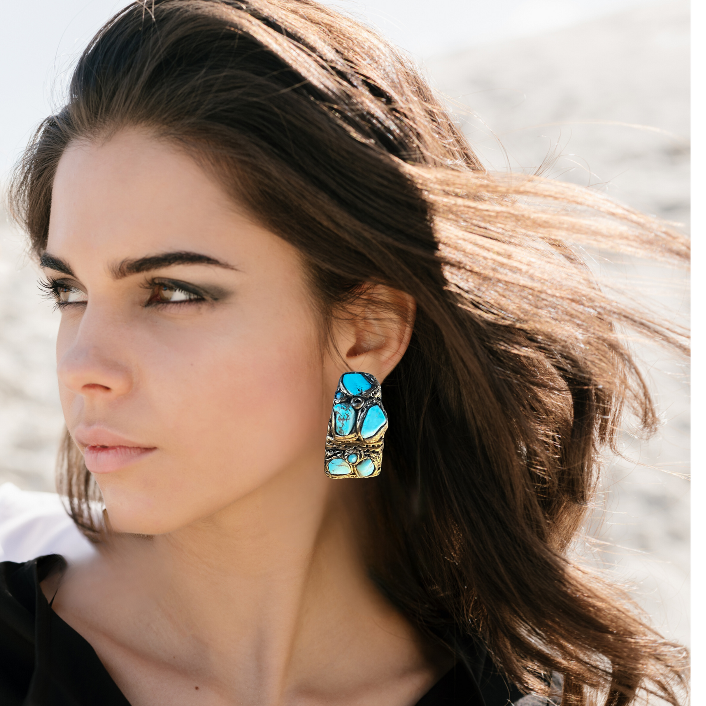 Chunky Turquoise Hoop Earrings - Boho Statement Jewelry Gift for Her