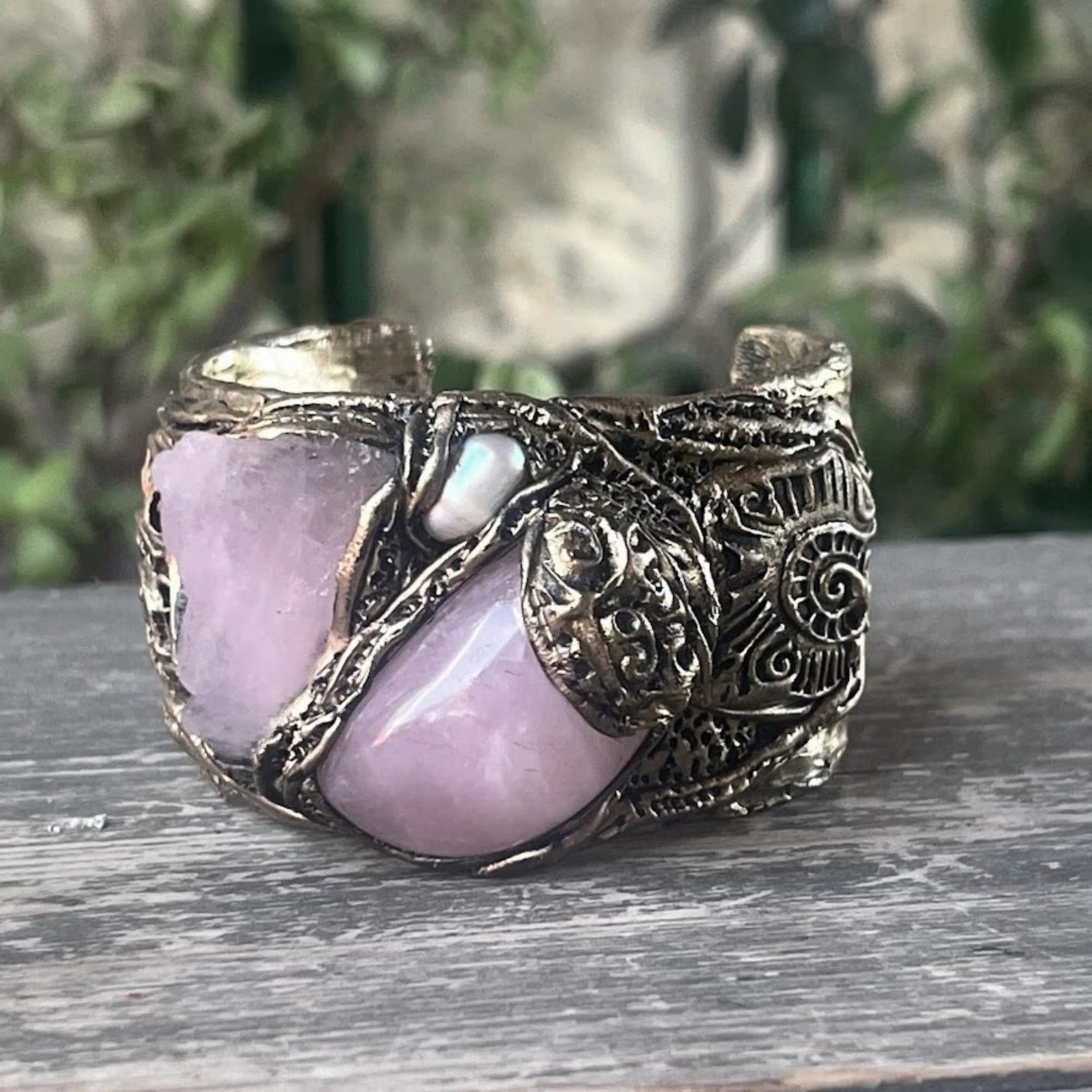 Chunky Rose Quartz Ring, Boho Statement Cocktail Ring