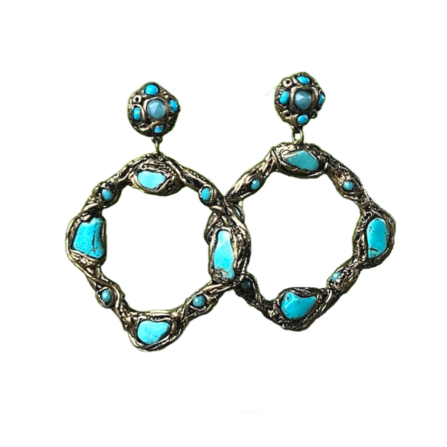 Turquoise Circle Earrings - Oversized Hoop Statement