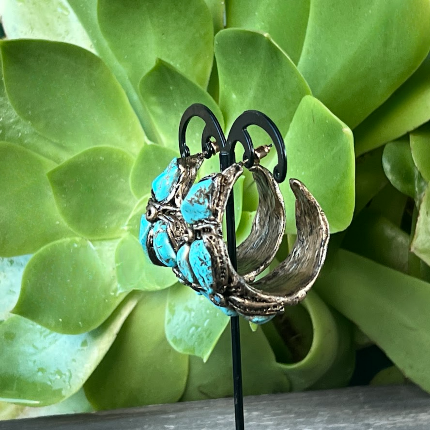 Turquoise Chunky Hoop Earrings - Statement Gemstone Jewelry