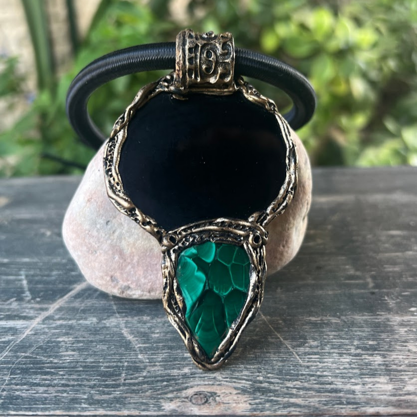 Green Malachite and Black Obsidian Protection Pendant Necklace