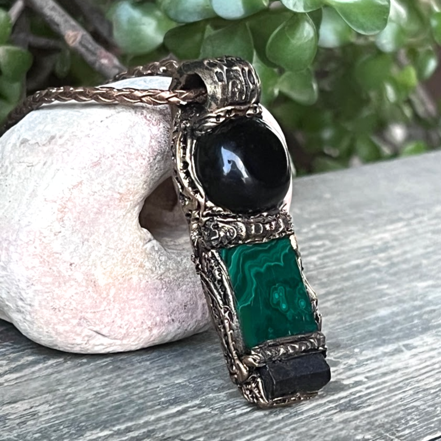 Malachite Black Tourmaline Obsidian Necklace for Empath Protection