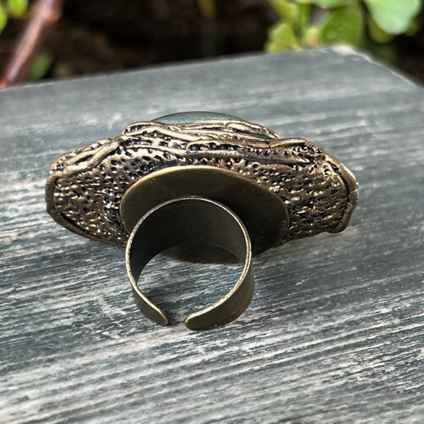 Dark and Light Aventurine Green Stone Ring - Bold Statement Jewelry