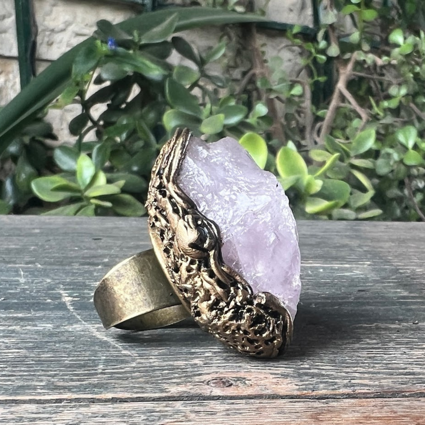 Rose Quartz Raw Crystal Chunky Ring, Large Stone Oversized Cocktail Ring