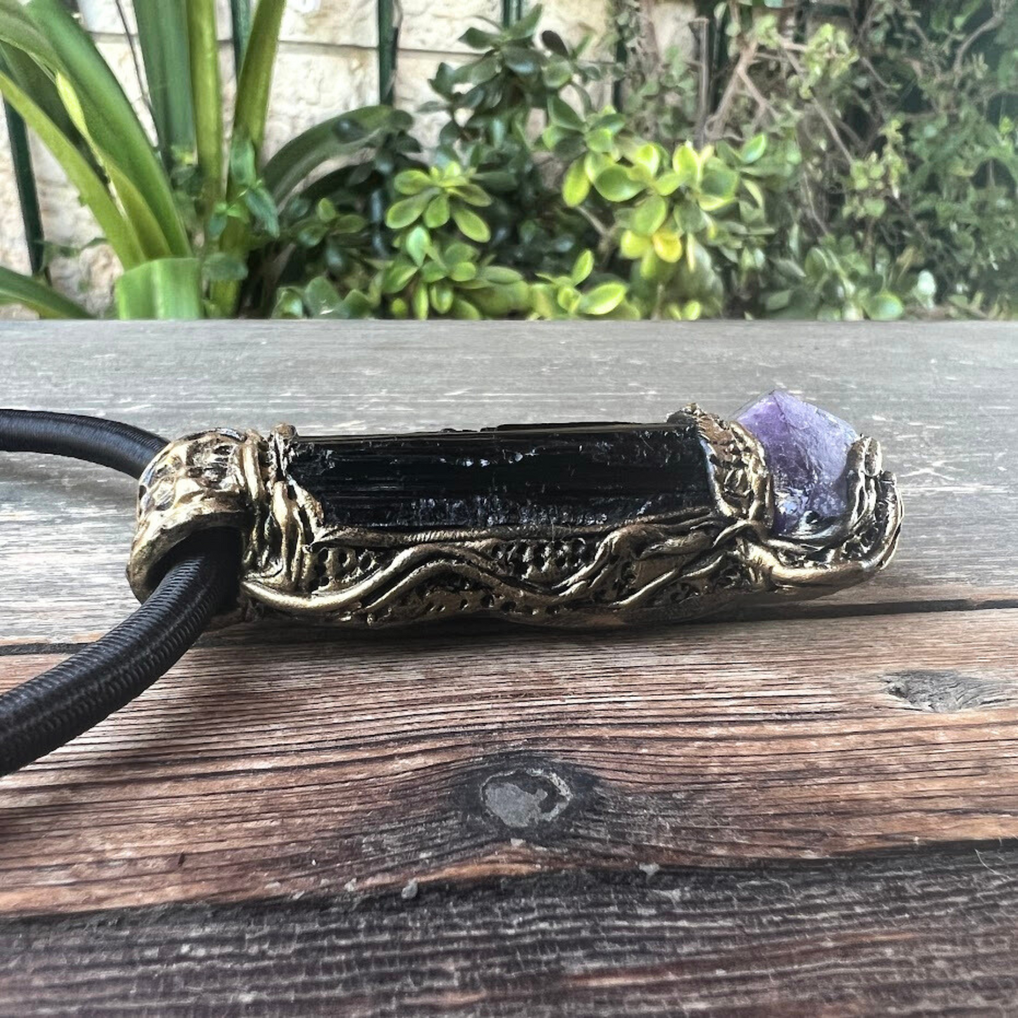 Raw Amethyst and Black Tourmaline Protection Amulet necklace