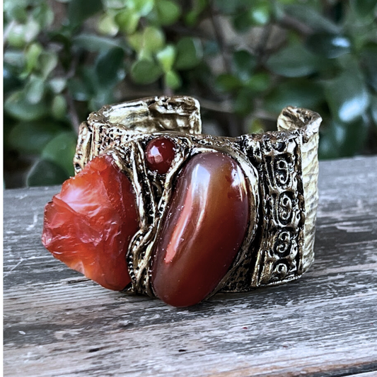 Boho Carnelian Gemstone Cuff Bracelet - Unique Statement Gift for Her