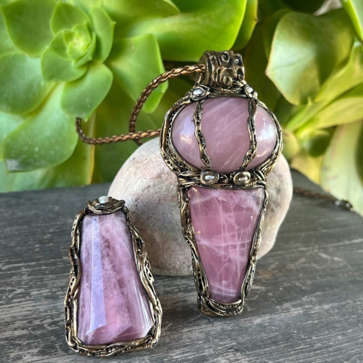 Rose Quartz Crystal Pendant Necklace - Boho Statement Gemstone Jewelry