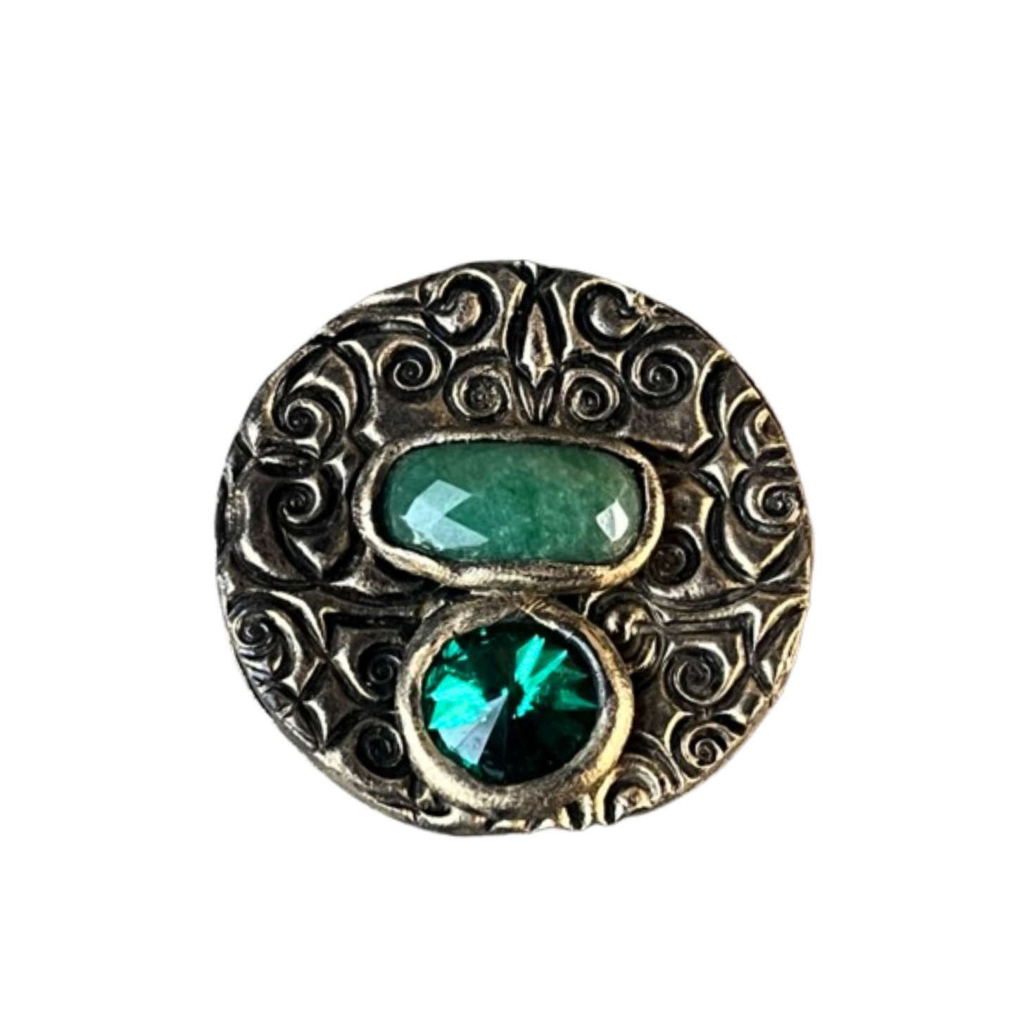 Large Green Aventurine Circle Brooch - Unique Gift for Her