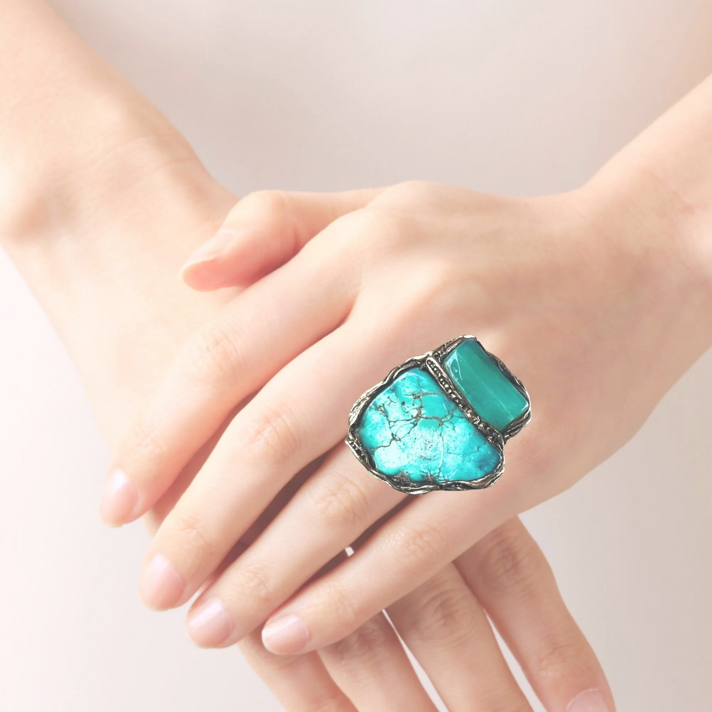 Gemstone Chunky Turquoise Jasper Ring, Crystal Oversized Cocktail Ring, Unique gift for her