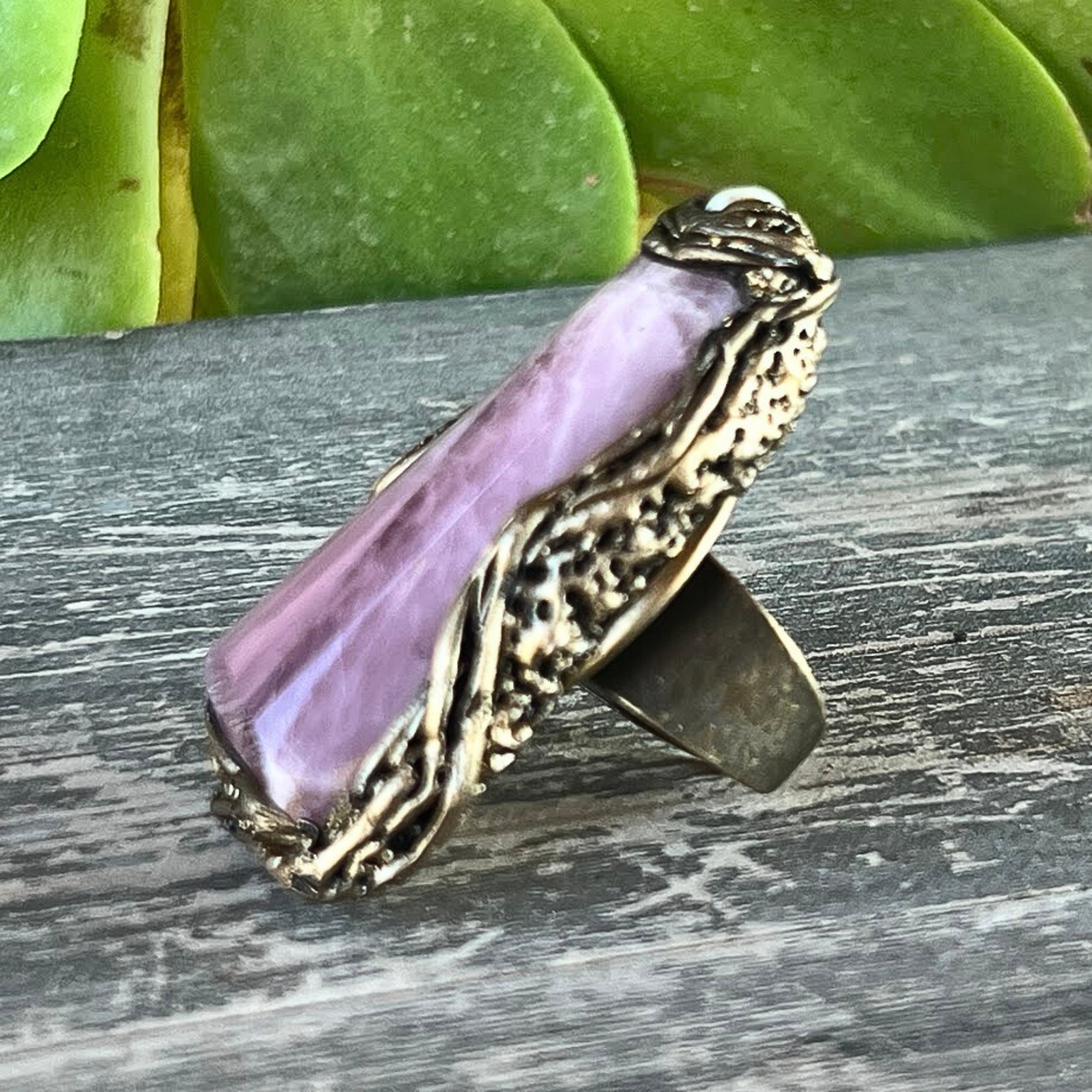 Statement Rose Quartz Ring - Bold Large Gemstone Full Finger Ring