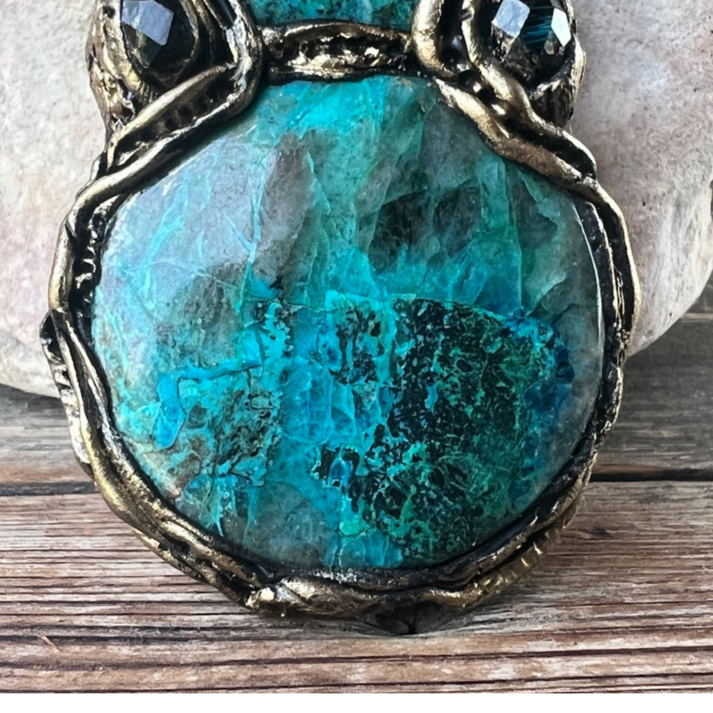 Blue Green Chrysocolla Crystal Necklace, Large Stone Pendant