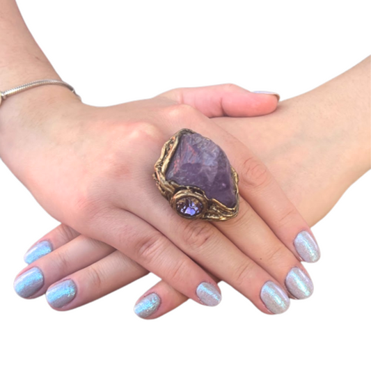 Raw Large Amethyst Crystal Ring, Chunky Statement Oversized Cocktail Ring