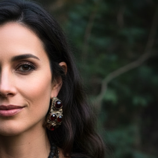 Chunky Garnet Hoop Earrings - Statement Crystal Jewelry