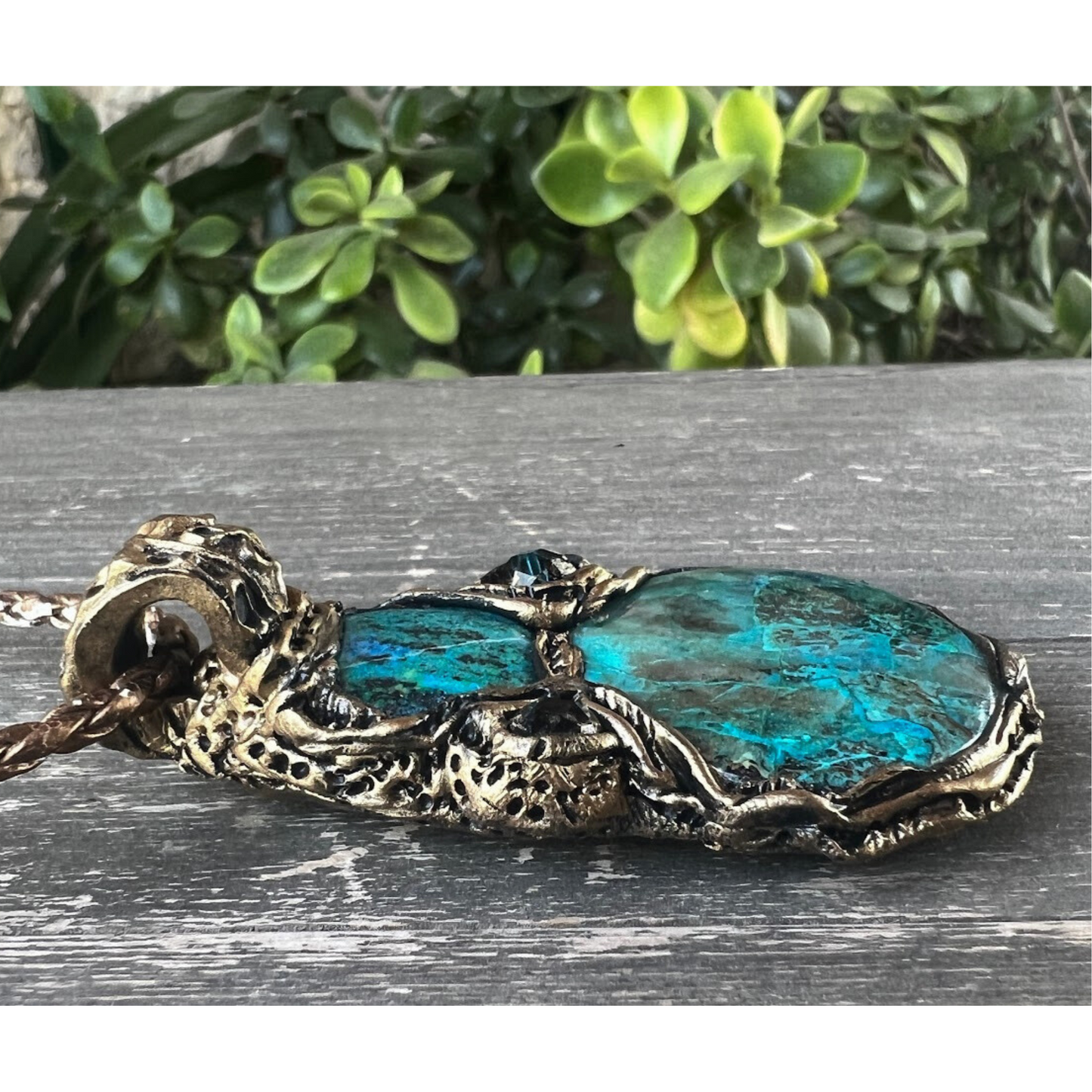 Blue Green Chrysocolla Crystal Necklace, Large Stone Pendant