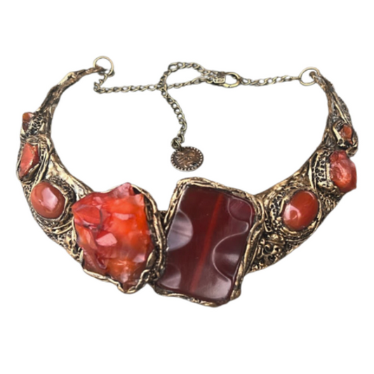 Carnelian chunky necklace, Carnelian choker, designer collar necklace