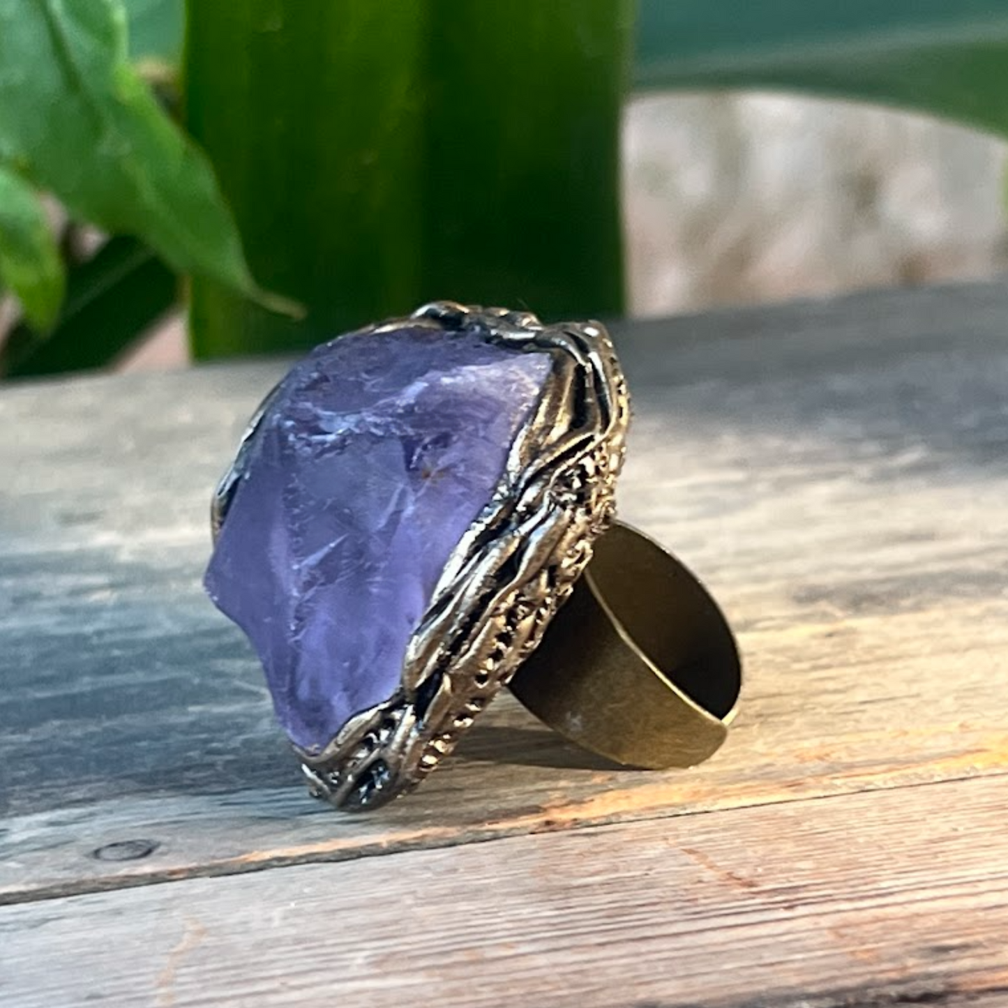 Amethyst Crystal Chunky Ring - Bohemian Statement Cocktail Jewelry, Unique Cocktail Ring