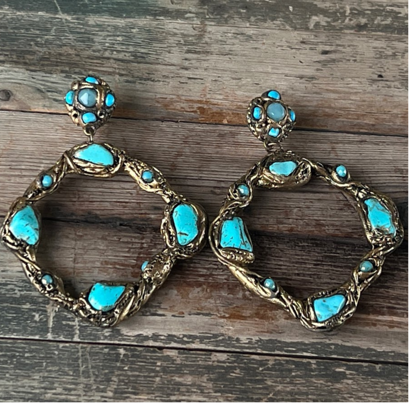 Turquoise Circle Earrings - Oversized Hoop Statement