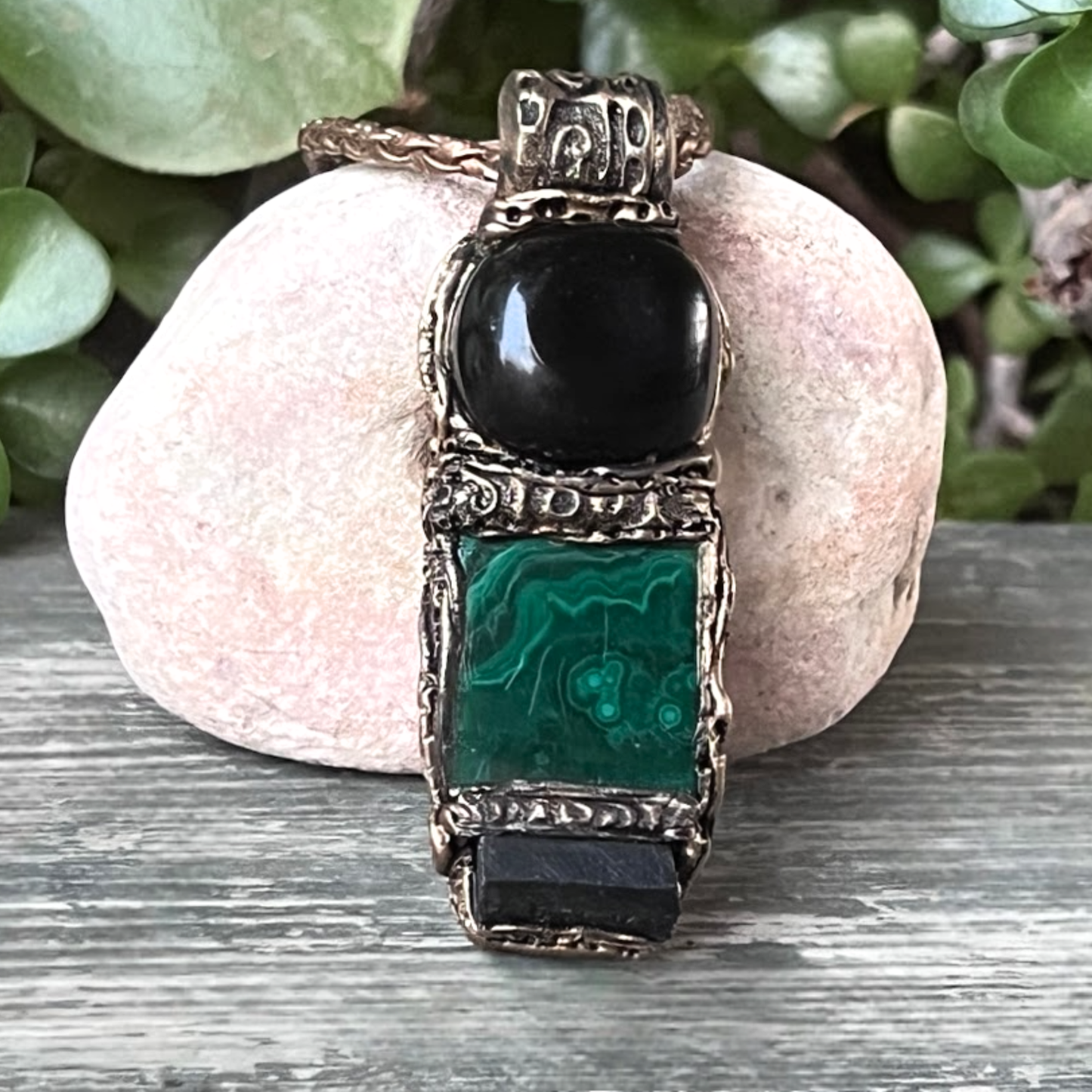 Malachite Black Tourmaline Obsidian Necklace for Empath Protection