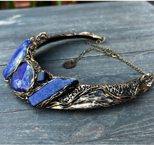 Chunky choker Lapis Lazuli collar, blue stone necklace