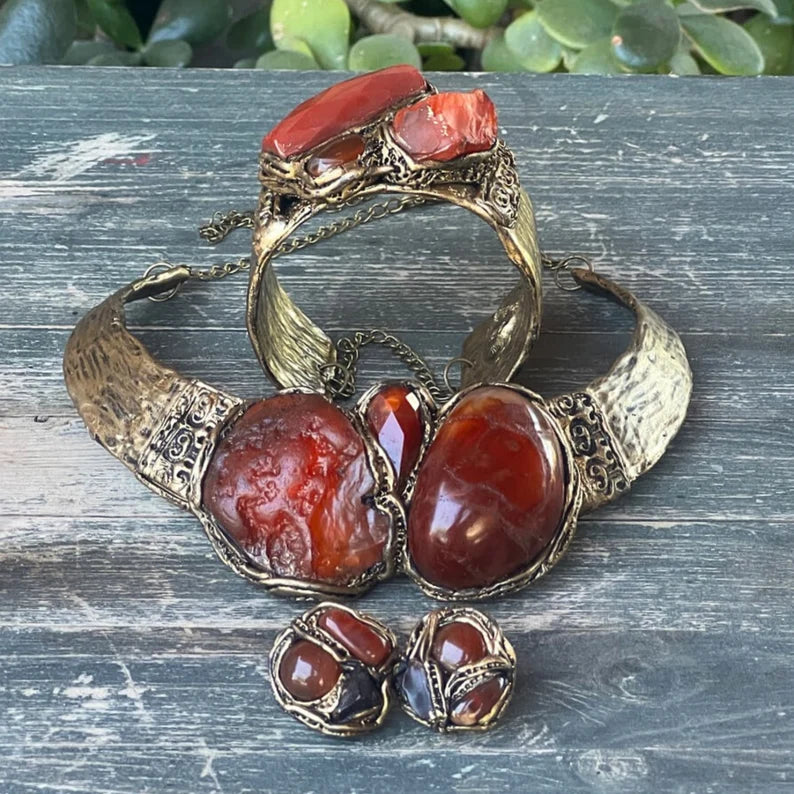 Boho Carnelian Crystal Ring - Chunky Statement Jewelry, Unique Gift for Her